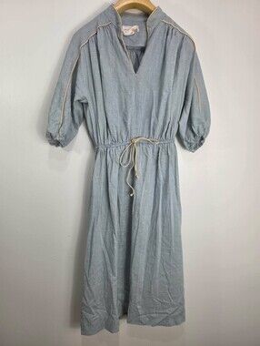 David Warren Midi Dress with Cream Trim and Adjustable Waist